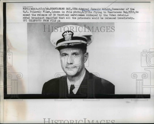 1958 Press Photo Admiral Jerauld Wright is flying to Guantanamo Bay Cuba-Historic Images