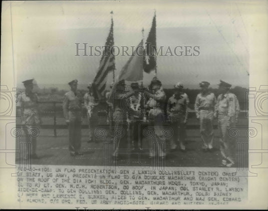 1950 Press Photo Generals attend UN Flag Ceremony - Historic Images