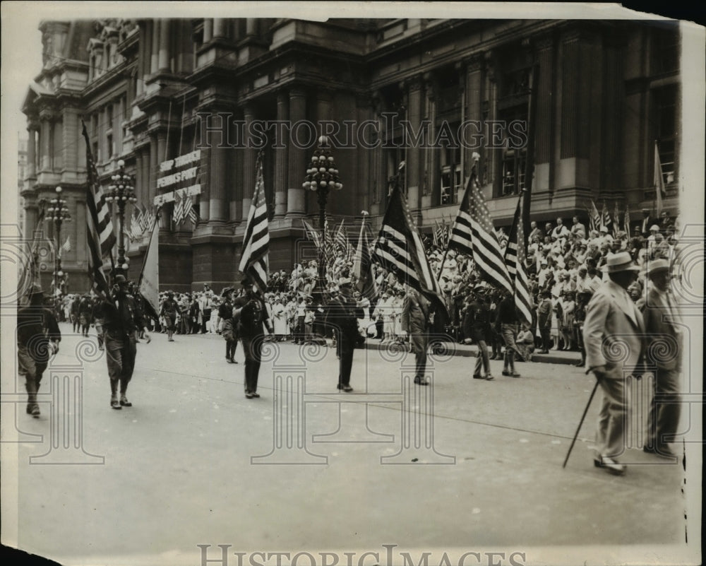 1930 Press Photo Philadelphia PA US Spanish war vets march in a parade - Historic Images