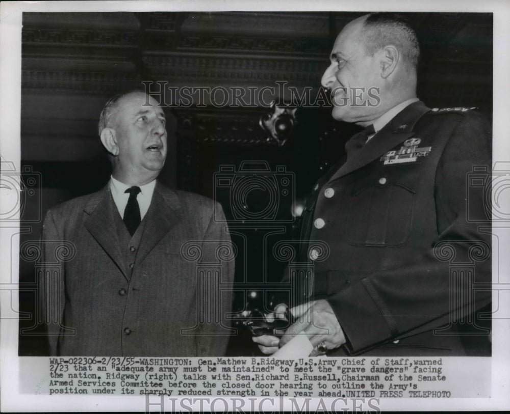 1955 Press Photo DC Gen Matthew Ridgway at Senate Armed Service committee-Historic Images