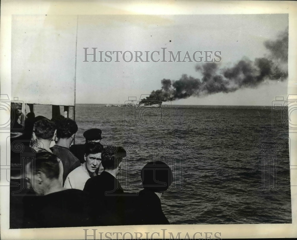 1943 Press Photo German Armed Ship Silvaplana Sinks after Scuttled by Crew-Historic Images