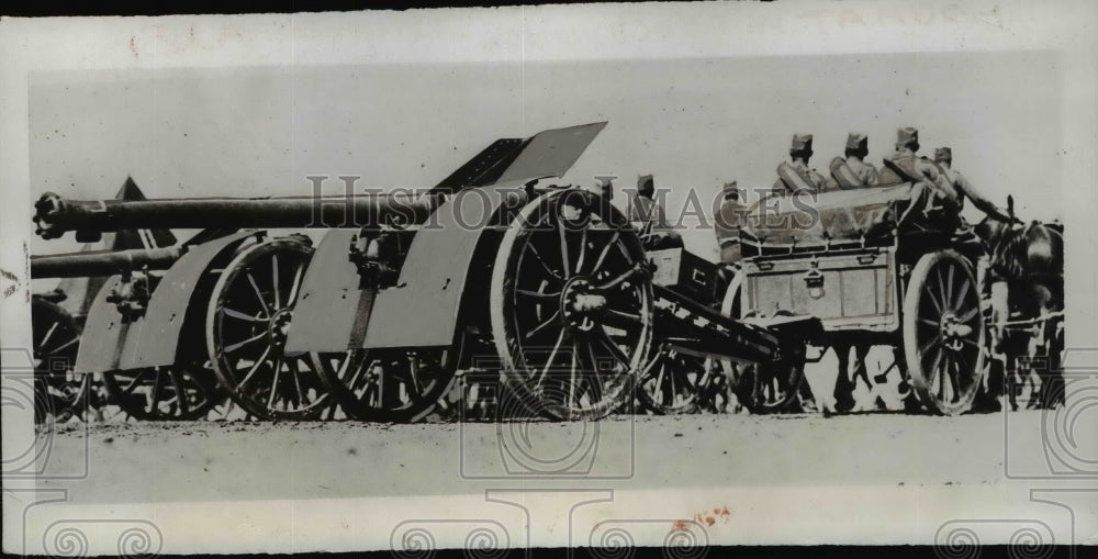 1934 Press Photo Yugoslavian Field Guns Arriving at the Italian Frontier - Historic Images