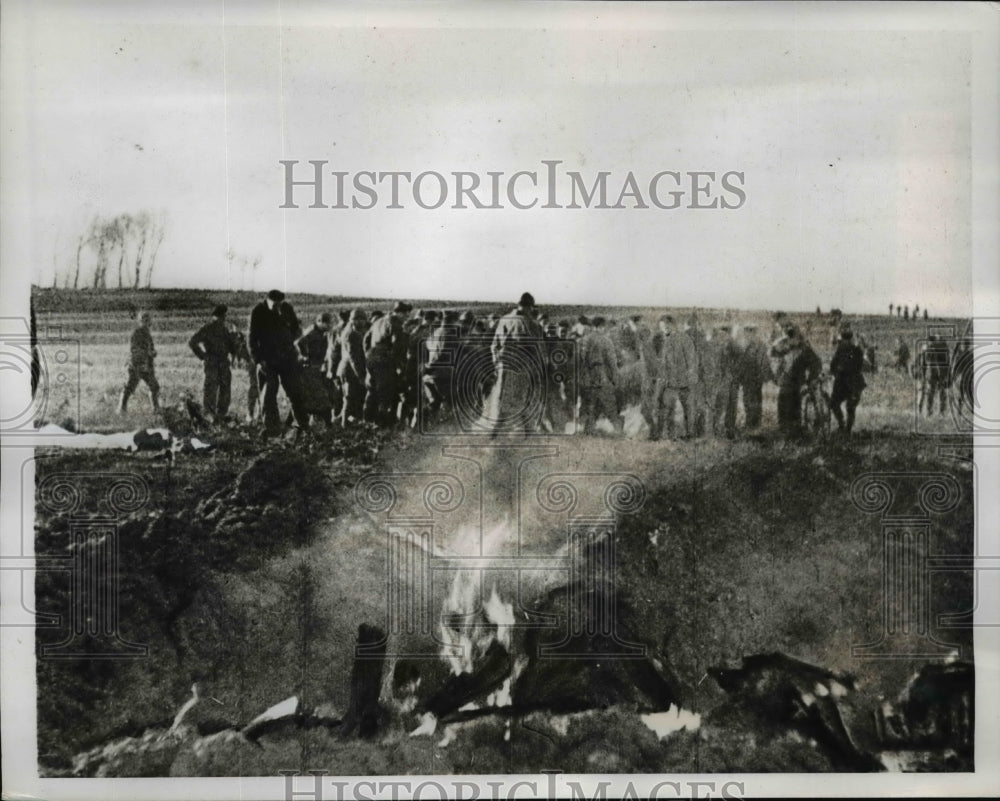 1939 Press Photo Blazing Wreckage of German Messerschmitts Planes Shot Down - Historic Images