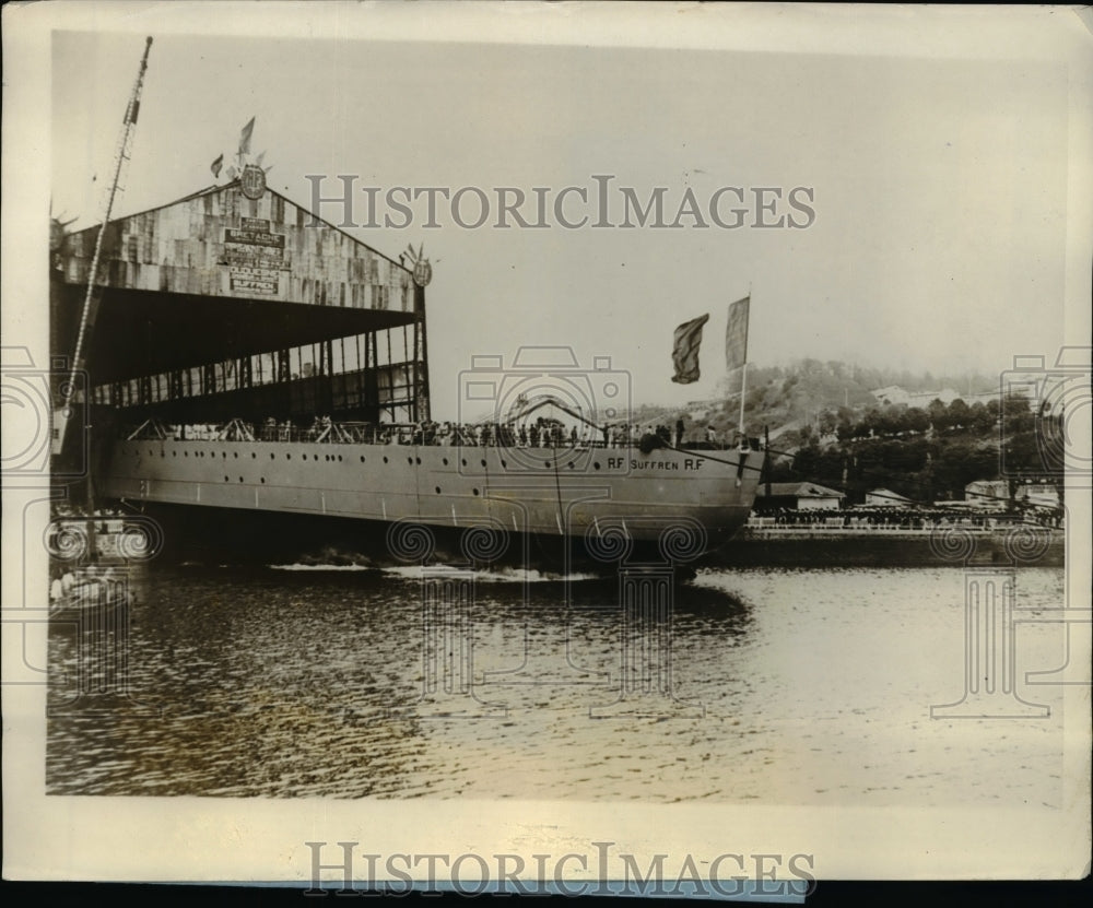 1927 Press Photo French Cruiser Suffren Launched from Brest, France - nem41843 - Historic Images