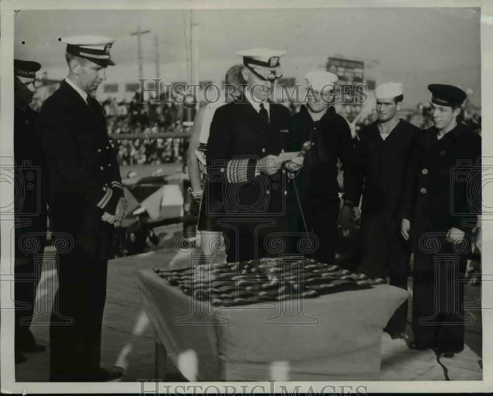 1934 Press Photo Battle Force championship belts from Adm Frank BrumbyUSN-Historic Images