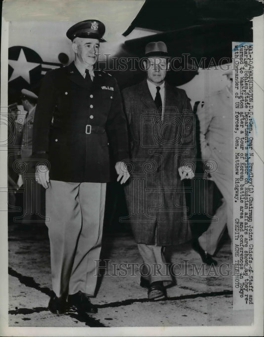 1951 Press Photo DC Gen Omar N Bradley Joint Chiefs chair & Charles Bohlen - Historic Images