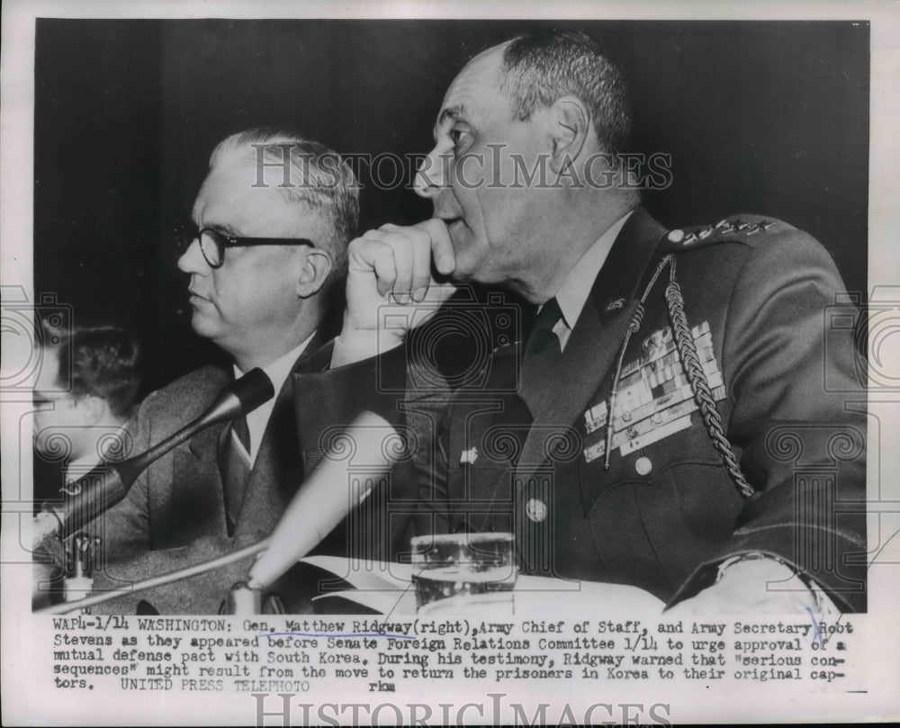 1954 Press Photo Gen Ridgeway Army Chief of Staff at Foreign Relations ...