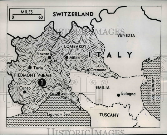 1946 Press Photo The map showing where the Italian Infantry combat the Partisan - Historic Images