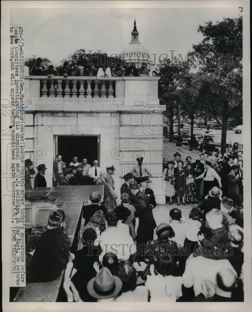 1951 Press Photo General MacArthur Leaving Capital After Senate Committee-Historic Images