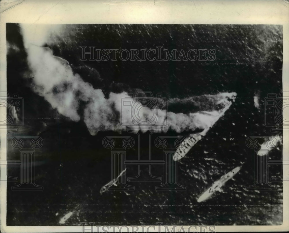 1942 Press Photo Smoke Pours from Axis Supply Ship Hit by RAF Bombers-Historic Images