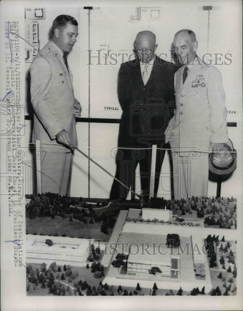 1966 Press Photo President Eisenhower &amp; General Harmon with Installation Directo-Historic Images