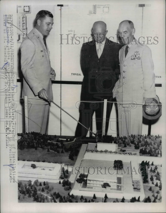 1966 Press Photo President Eisenhower & General Harmon with Installation Directo-Historic Images