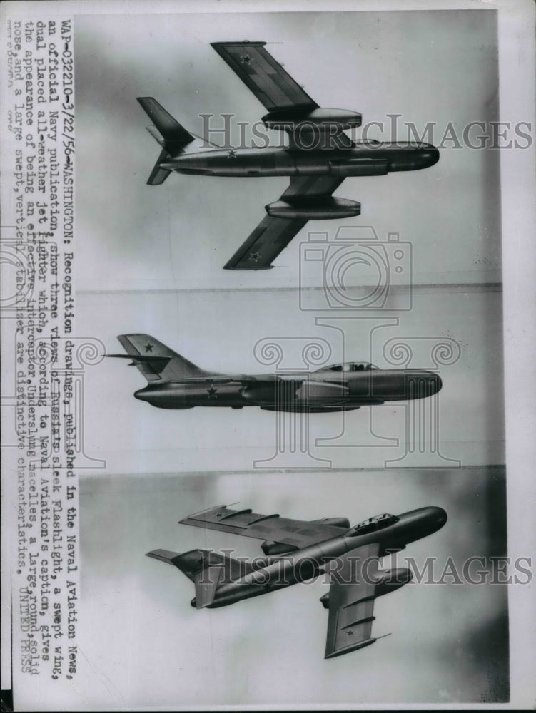 1956 Press Photo Drawings of Russian Flashlight Plane-Historic Images