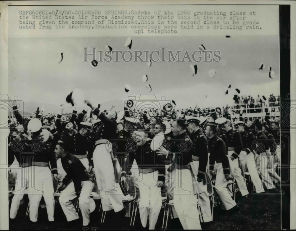 1960 Graduating class of United States Air Force Academy throw hats - Historic Images