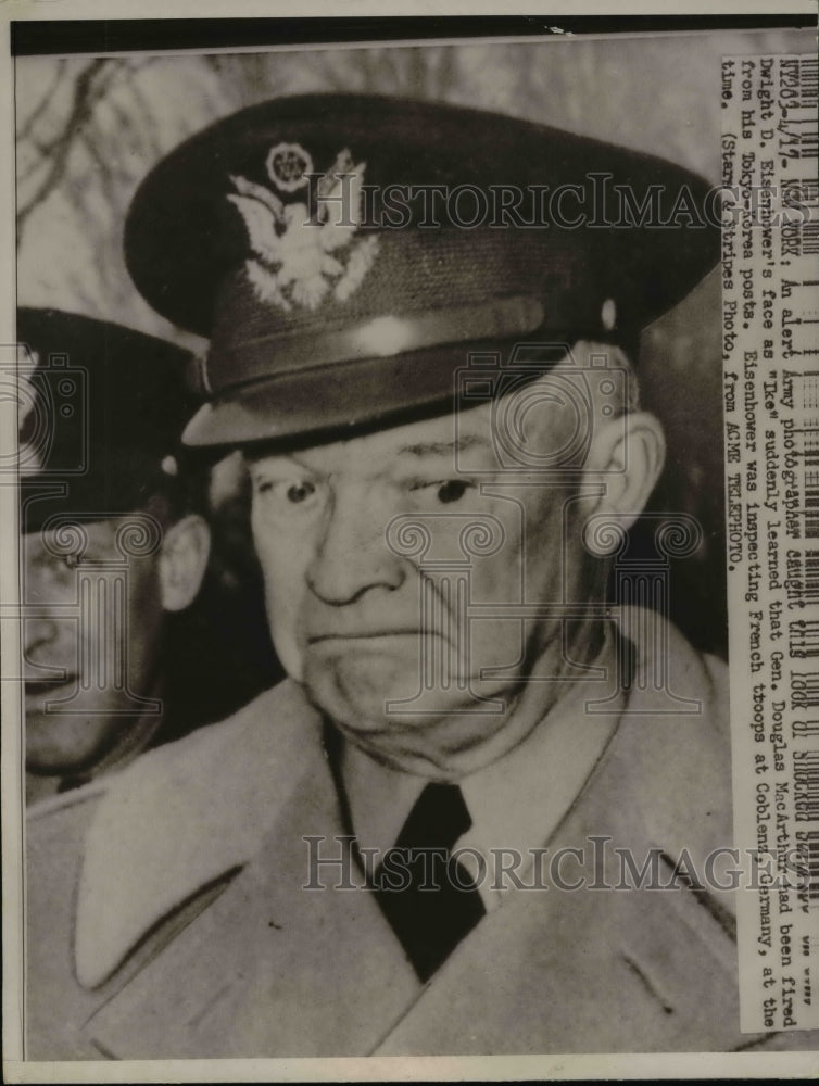 1951 Press Photo Gen.Dwight Eisenhower caught in shocked face by Photographer-Historic Images