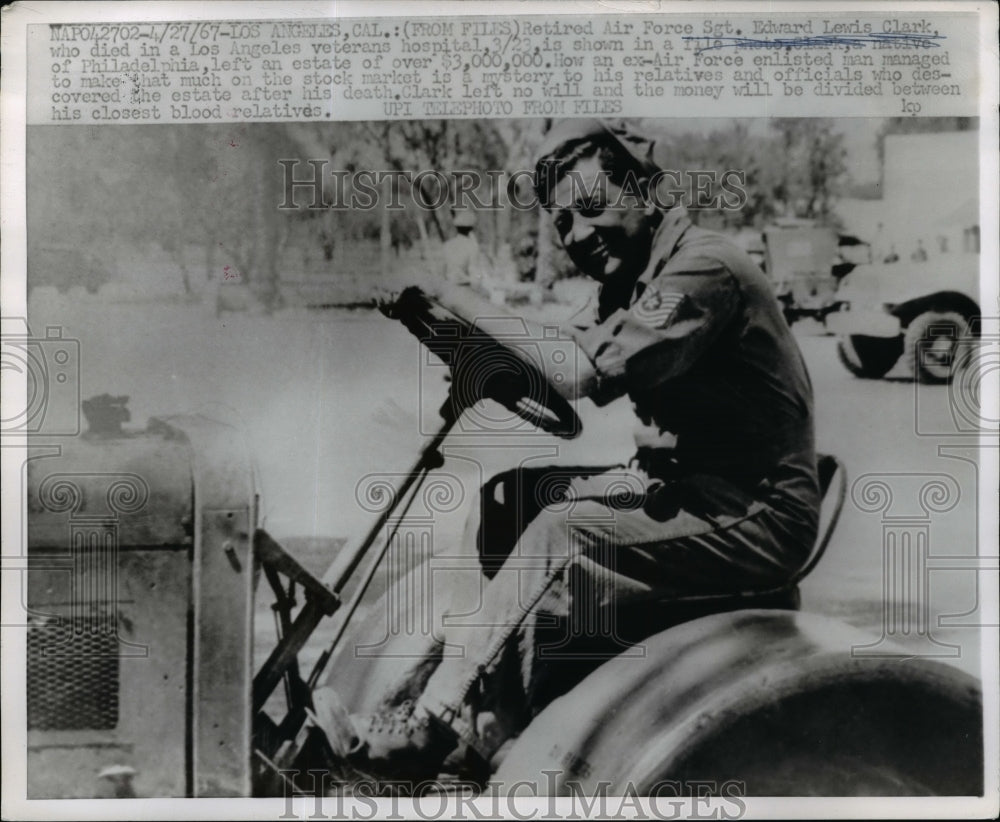 1967 Press Photo Retired Air Force Sgt.Edward Lewis Clark died in Veterans Hosp.-Historic Images