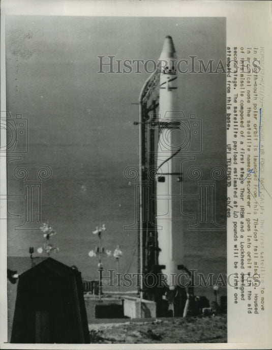 1959 Press Photo Satellite Discoverer 1 launched at Vandenberg Air Force Base-Historic Images