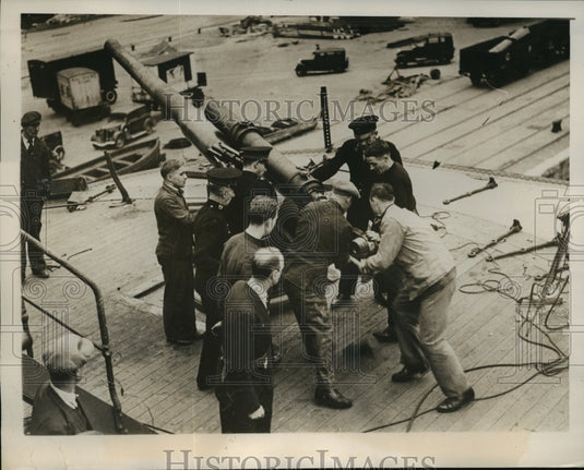 1939 British Merchant Ship's weapons being tested in England - Historic Images