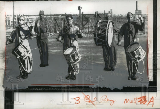 1956 Press Photo Drum section of Egyptian military band at practice - nem53254-Historic Images