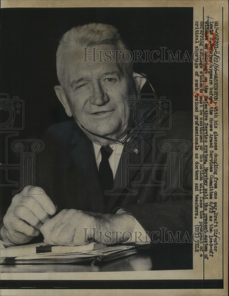 1966 Press Photo Draft Director Lewis B.Hershey appears at House hearing-Historic Images