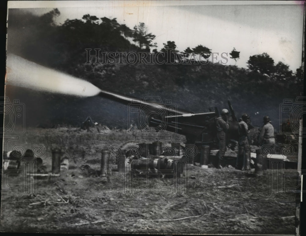 1951 A field artillery fires at Chinese communists in deep bunkers - Historic Images