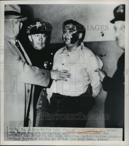 1949 Charles Hartwell held by police officers for injuring policemen - Historic Images