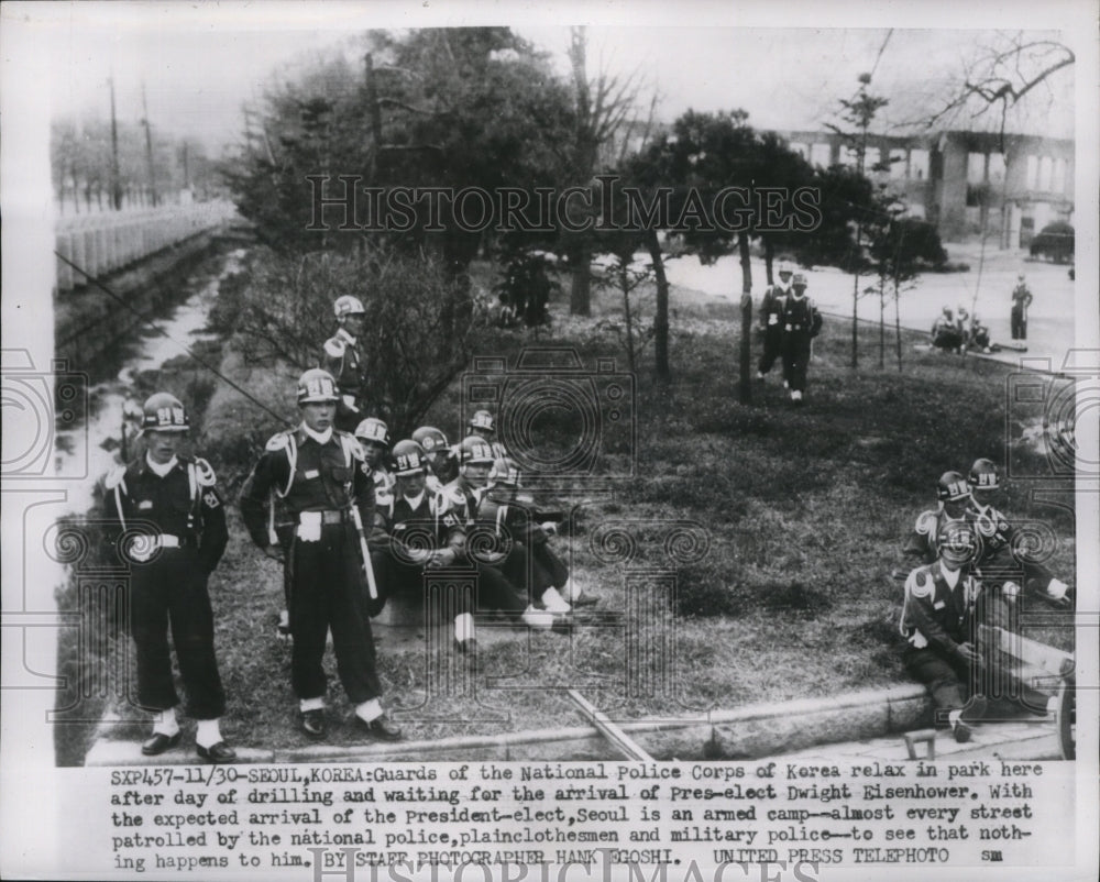 1952 Guards of National Police Corps of Korea relax at drilling - Historic Images