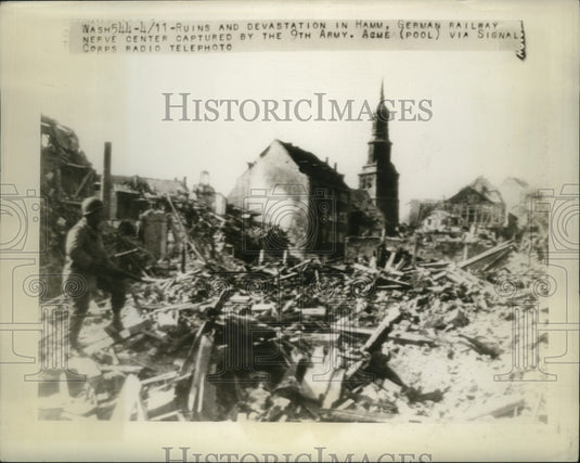 1945 Press Photo Ruins & Devastation in Ham Germany Railway Nerve Center-Historic Images