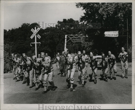 1944 Company E-H 5th Infantry Guard of Central Armory down Main St - Historic Images