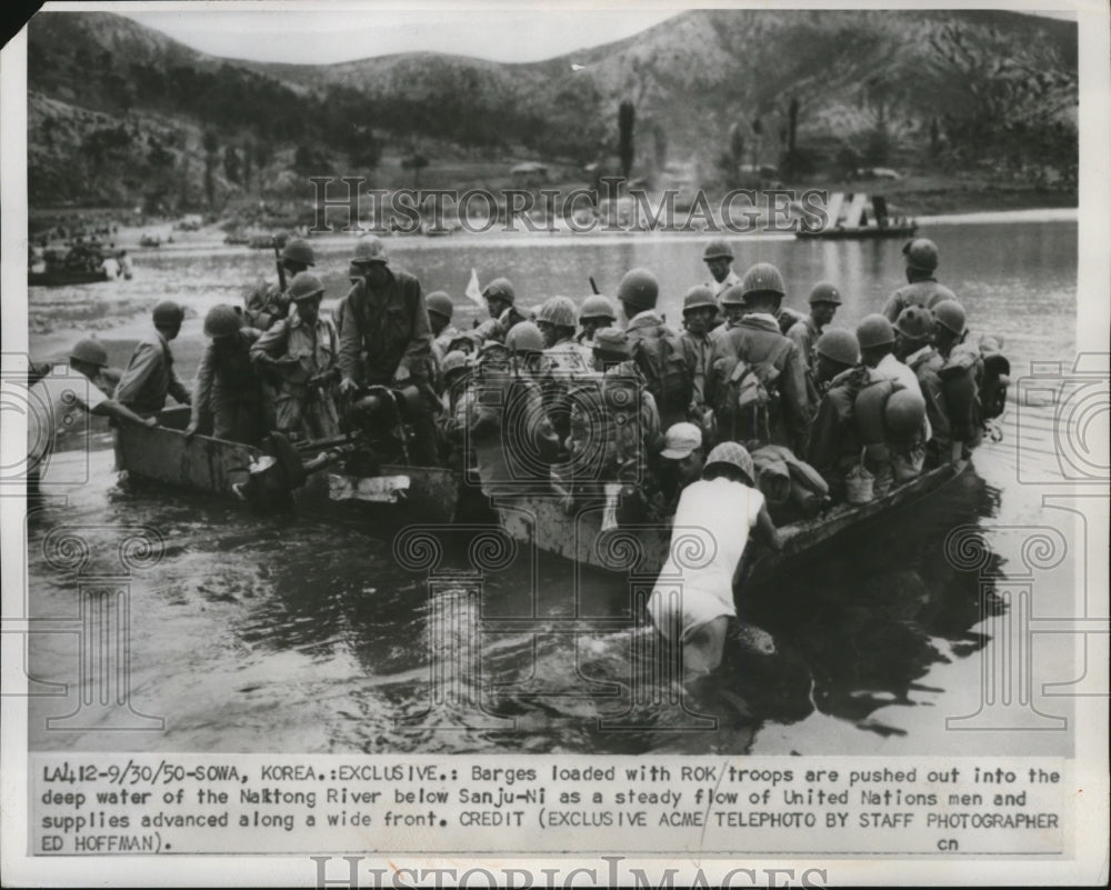 1950 Press Photo ROK Troops pushed out into Naktong River below San Ju-Ni-Historic Images