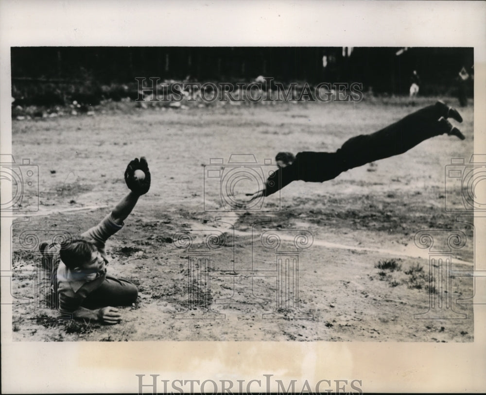 1939 An action shot from a Finnish Baseball Game at a youth program - Historic Images