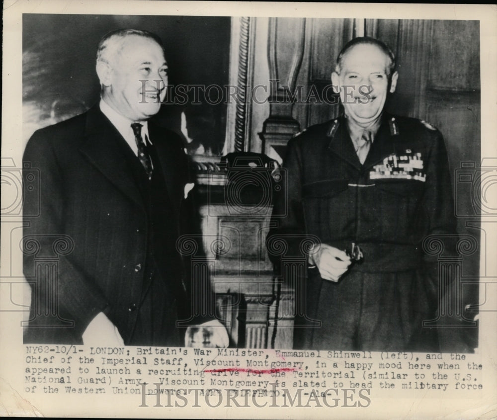 1948 Press Photo Min. Shinwell and Viscount Montgomery launch a recruiting drive- Historic Images