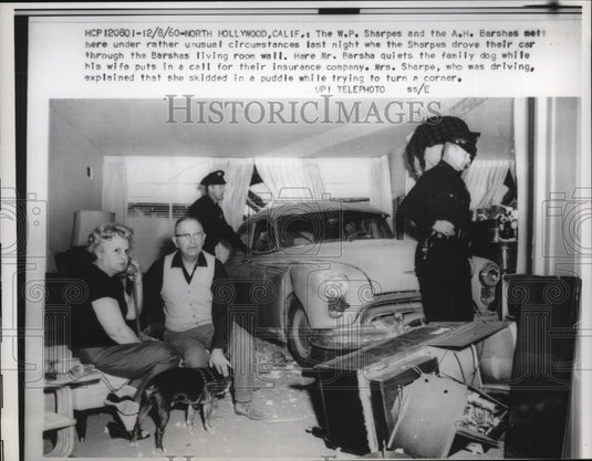 1960 Sharpes & Barshes after Mrs. Sharpe drove car into house - Historic Images