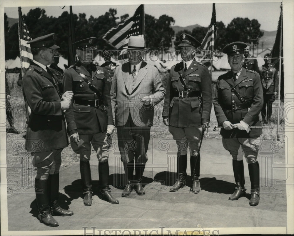 1937 Gov.Frank Merriam reviews Fourth Army in the War Games - Historic Images