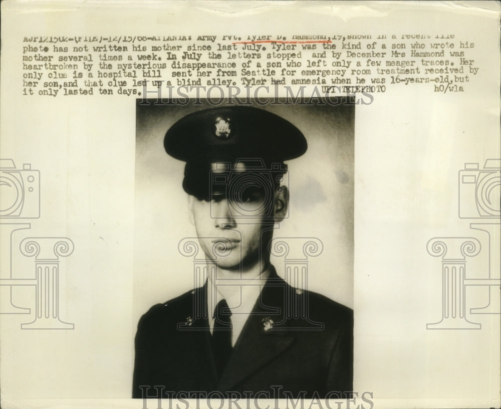 1968 Press Photo Army Pvt. Tyler D. Hammond, missing son of Mrs. Hammond - Historic Images