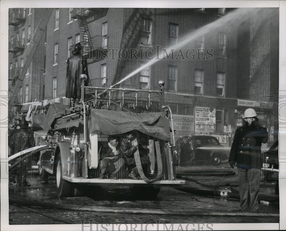 1952 Civil Defense training exercise held in NYC with fire engines - Historic Images