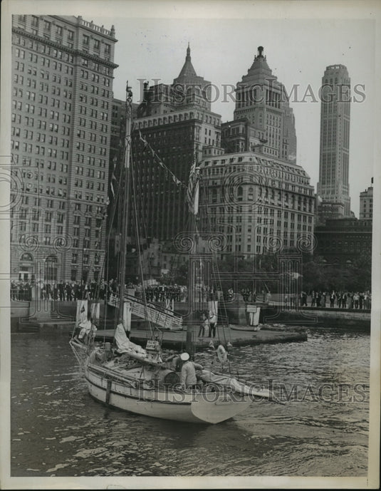 1938 Press Photo New York "Idle Hour" Ketch completes World-Girdling Voyage NYC-Historic Images