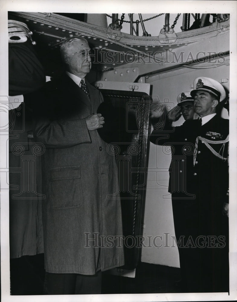 1946 Press Photo New York Baruch Visits Brazilian Training Ship NYC - neny13552- Historic Images