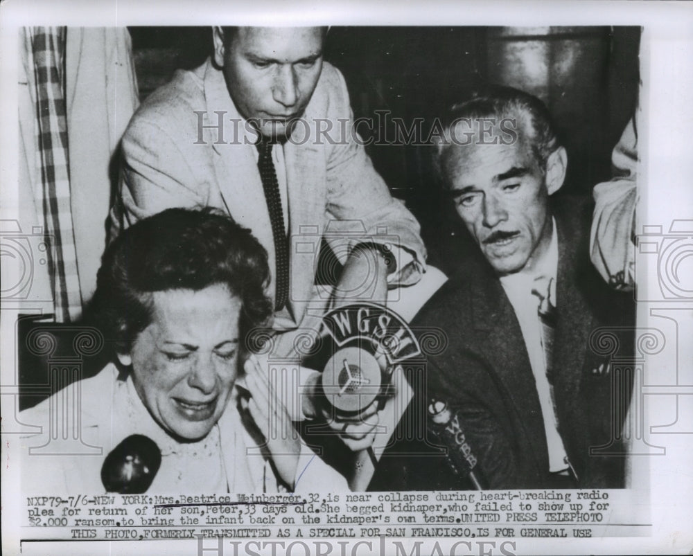 1956 Press Photo New York Beatrice Weinberger Plea, Infant Son Kidnaped NYC - Historic Images