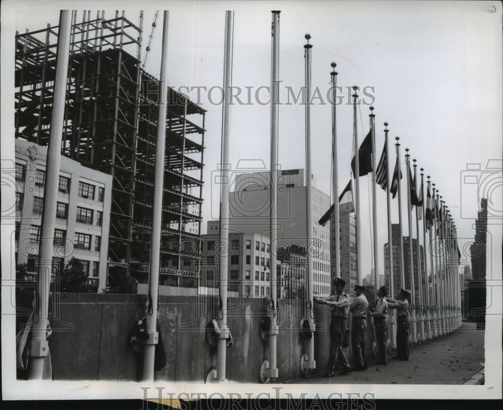 1959 New York United Nations Guards Hoisting Flags NYC-Historic Images