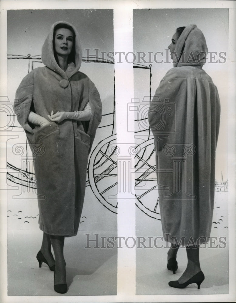 1956 New York Hooded cape by Handelsman &amp; Raife modeled in NYC-Historic Images