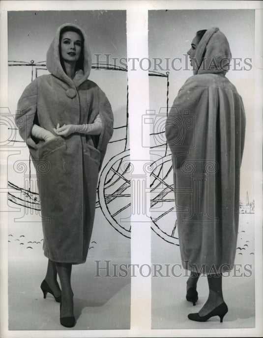 1956 New York Hooded cape by Handelsman & Raife modeled in NYC-Historic Images