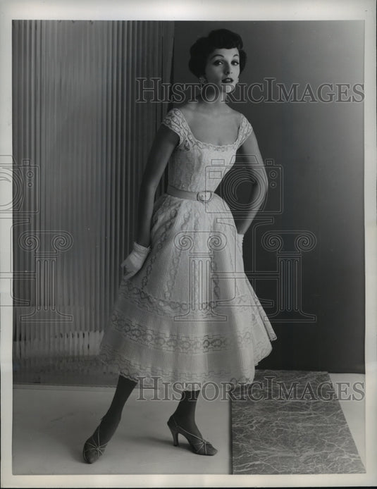 1956 Press Photo New York Karen Stark for Harvey Berin Dance Dress Fashion NYC-Historic Images