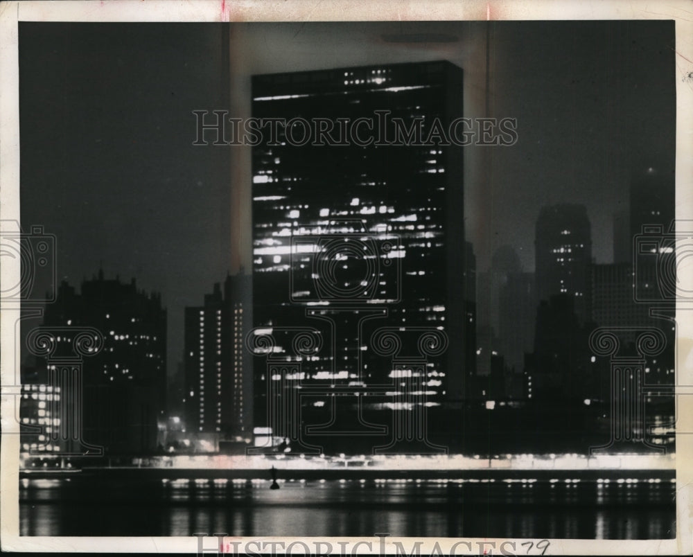 1951 New York The United Nations building in night view NYC-Historic Images