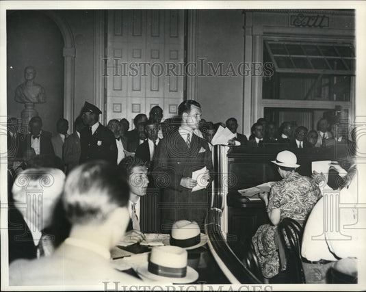 1933 Press Photo New York Leo T. Kissam spoke against proposed auto tax NYC - Historic Images