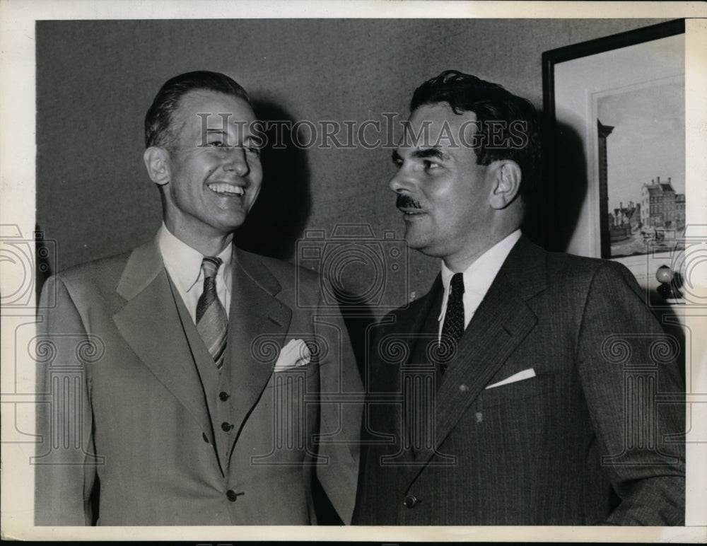 1944 Press Photo New York Governor Dewey and Eric Johnston Postwar Trade NYC - Historic Images