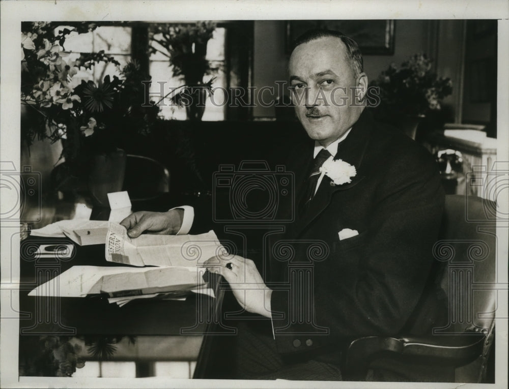 1934 Press Photo New York Dr Eugene Colligan President of Hunter College NYC - Historic Images