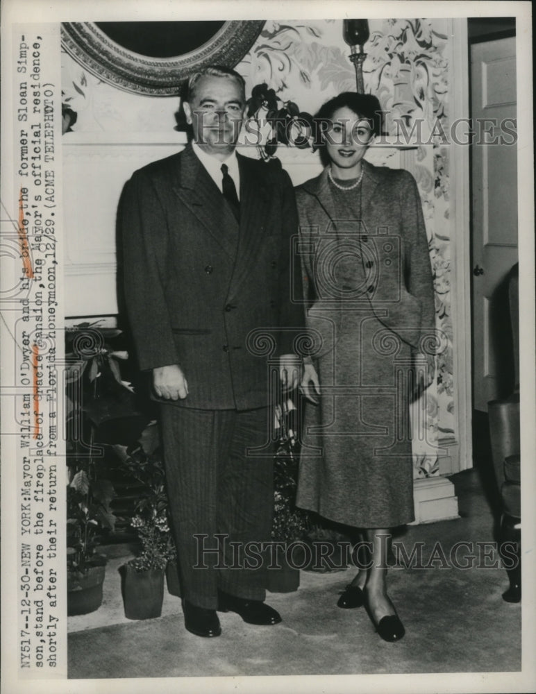 1949 Press Photo New York Mayor William ODwyer and his new bride NYC - Historic Images