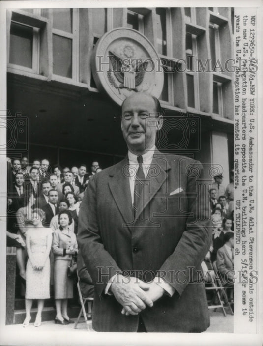 1961 Press Photo New York US Ambassador to UN Adlai Stevenson NYC - Historic Images