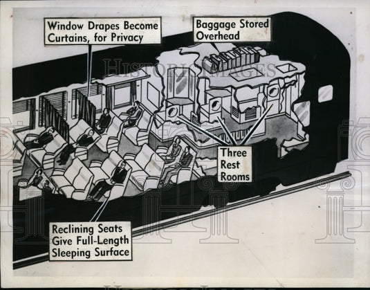1944 Press Photo diagram of Pullman-Standard's new "Day-Nite" coach - Historic Images